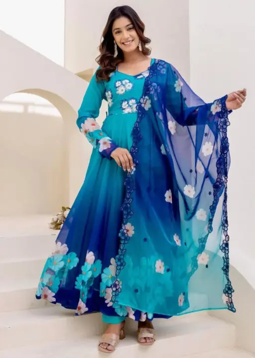 Rama Export 1012 Tabby Organza Wholesale Long Gown Bottom and Dupatta Collection