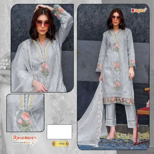 Fepic C 1755 Organza Embroidery Wholesale Designer Pakistani Suit Collection - Image 4