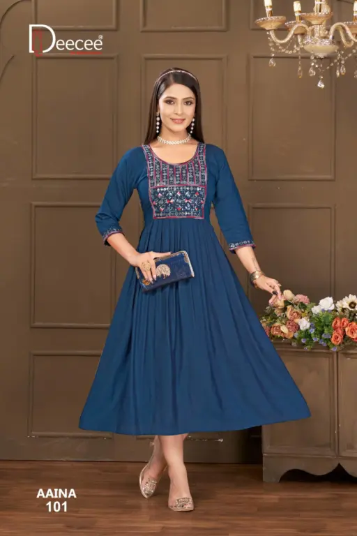 Deecee Aaina Vartican Plain Wholesale Long Flared Kurtis Collection - Image 2