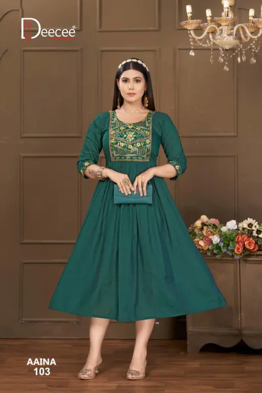 Deecee Aaina Vartican Plain Wholesale Long Flared Kurtis Collection - Image 3