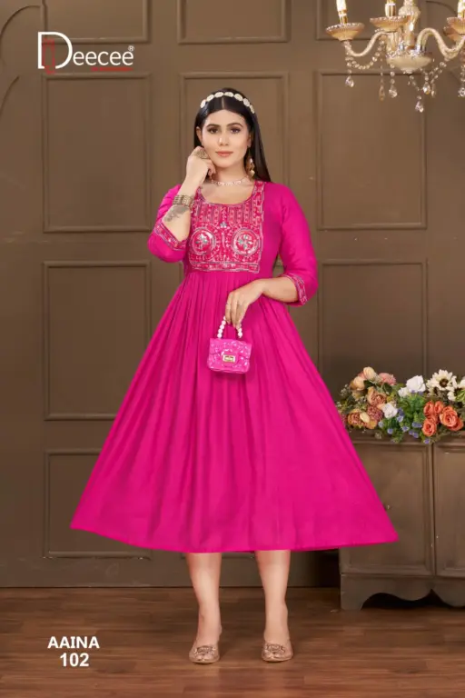 Deecee Aaina Vartican Plain Wholesale Long Flared Kurtis Collection - Image 4