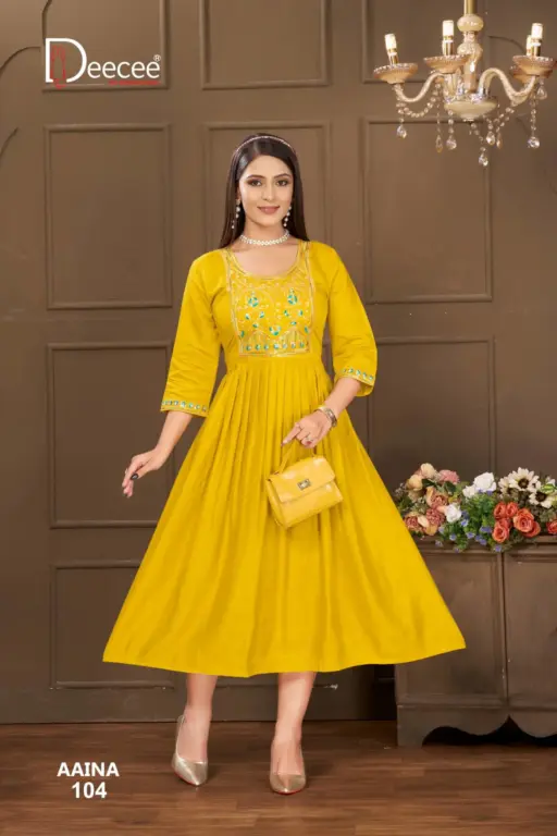 Deecee Aaina Vartican Plain Wholesale Long Flared Kurtis Collection - Image 5