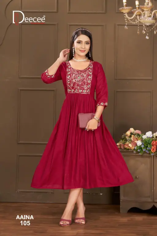 Deecee Aaina Vartican Plain Wholesale Long Flared Kurtis Collection - Image 6