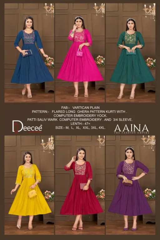 Deecee Aaina Vartican Plain Wholesale Long Flared Kurtis Collection - Image 7