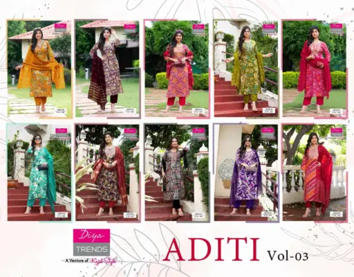 Diya Trends Aditi Vol 3 Rayon Print Casual Wear Wholesale Kurti Pant and Dupatta Collection - Image 7