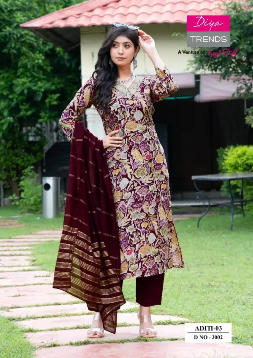 Diya Trends Aditi Vol 3 Rayon Print Casual Wear Wholesale Kurti Pant and Dupatta Collection - Image 2