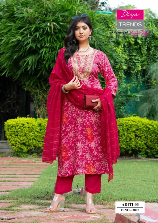 Diya Trends Aditi Vol 3 Rayon Print Casual Wear Wholesale Kurti Pant and Dupatta Collection - Image 3