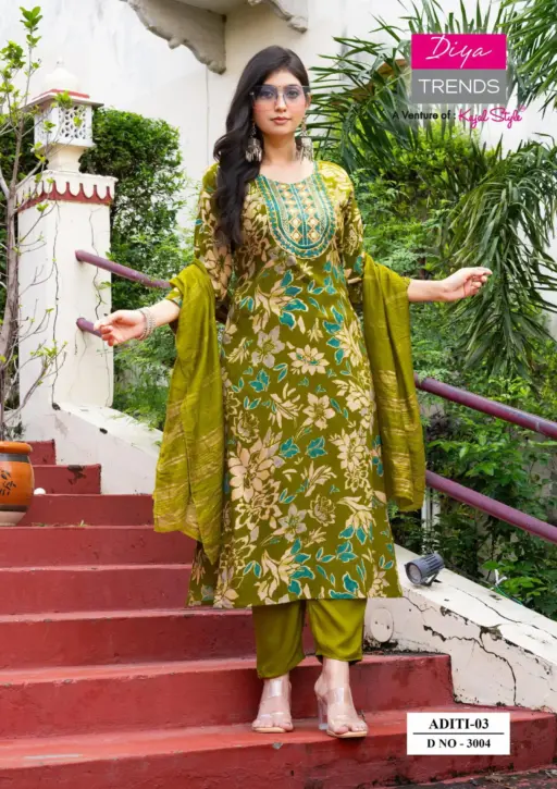 Diya Trends Aditi Vol 3 Rayon Print Casual Wear Wholesale Kurti Pant and Dupatta Collection - Image 4