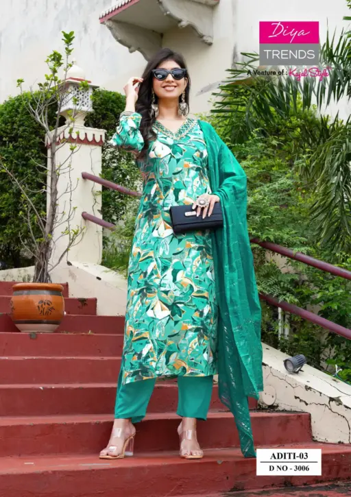 Diya Trends Aditi Vol 3 Rayon Print Casual Wear Wholesale Kurti Pant and Dupatta Collection - Image 5
