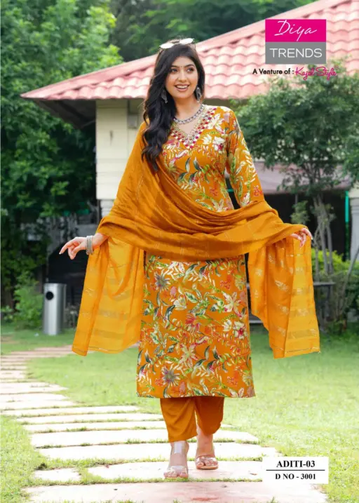 Diya Trends Aditi Vol 3 Rayon Print Casual Wear Wholesale Kurti Pant and Dupatta Collection