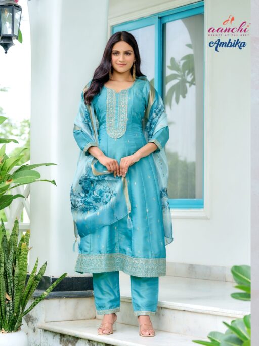 Aanchi Ambika Pure Shimmer Wholesale Kurti Bottom and Dupatta Collection - Image 6