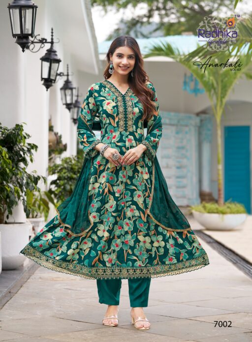 Radhika Anarkali Vol 7 Rayon Foil Print Wholesale Kurti Pant and Dupatta Collection - Image 2