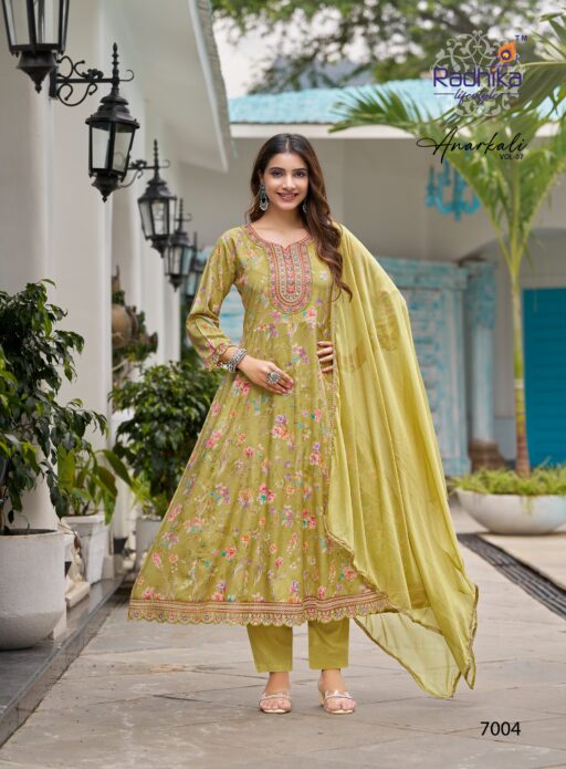 Radhika Anarkali Vol 7 Rayon Foil Print Wholesale Kurti Pant and Dupatta Collection - Image 6