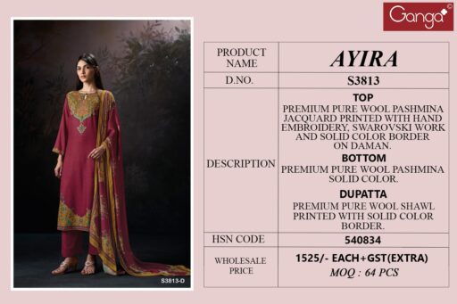 Ganga Ayira 3813 Wool Pashmina Jacquard Printed Wholesale Winter Wear Collection - Image 6