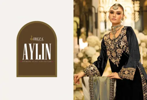 Ibiza Aylin Viscose Velvet Embroidery Wholesale Winter Wear Suit Collection - Image 2