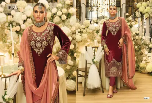 Ibiza Aylin Viscose Velvet Embroidery Wholesale Winter Wear Suit Collection - Image 3