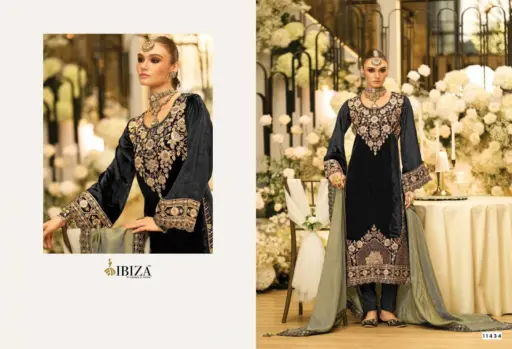 Ibiza Aylin Viscose Velvet Embroidery Wholesale Winter Wear Suit Collection - Image 4