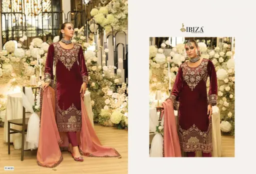 Ibiza Aylin Viscose Velvet Embroidery Wholesale Winter Wear Suit Collection - Image 6