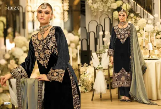 Ibiza Aylin Viscose Velvet Embroidery Wholesale Winter Wear Suit Collection - Image 8