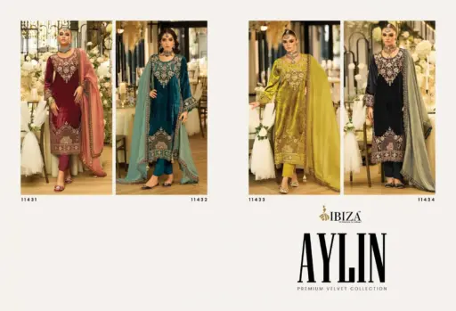 Ibiza Aylin Viscose Velvet Embroidery Wholesale Winter Wear Suit Collection - Image 9