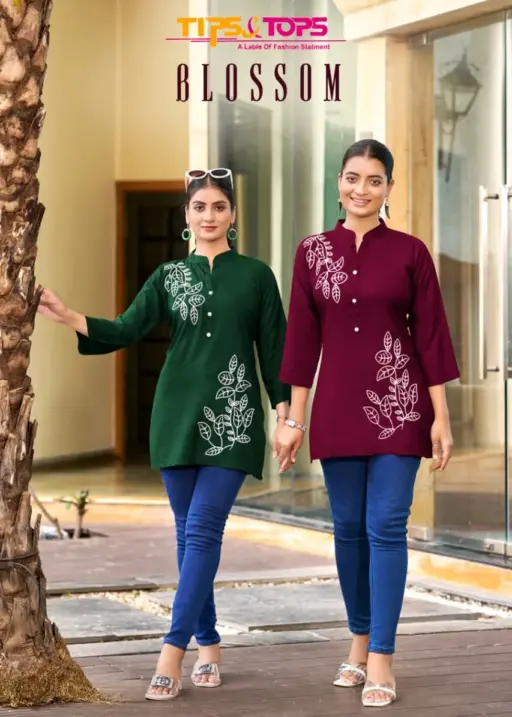 Tips And Top Blossom Rayon Embroidered Wholesale Short Tops Collection