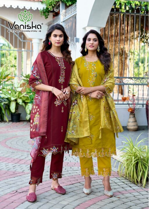 Vaniska Dastoor Vol 1 Roman Silk Embroidery Work Wholesale Readymade Suit Collection