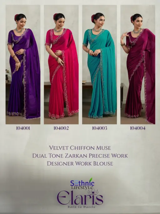 Sethnic Elaris Velvet Chiffon Wholesale Designer Party Wear Saree Collection - Image 8