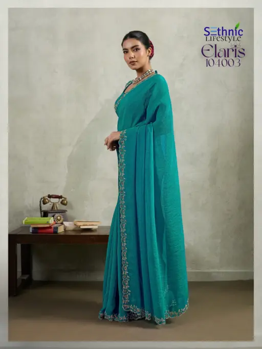 Sethnic Elaris Velvet Chiffon Wholesale Designer Party Wear Saree Collection - Image 5