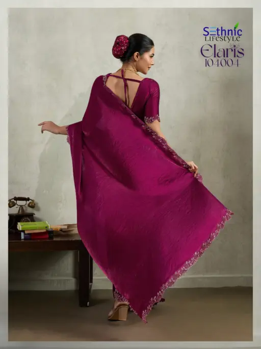 Sethnic Elaris Velvet Chiffon Wholesale Designer Party Wear Saree Collection - Image 7