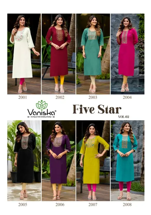 Vaniska Five Star Vol 2 Vatican Silk Embroidery Work Wholesale Kurti Collection - Image 7