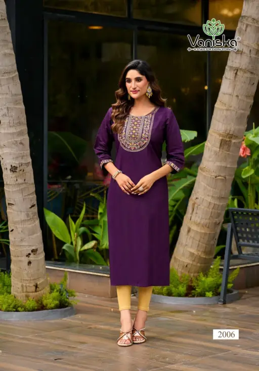 Vaniska Five Star Vol 2 Vatican Silk Embroidery Work Wholesale Kurti Collection - Image 6