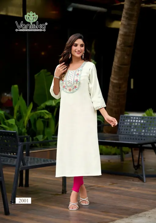 Vaniska Five Star Vol 2 Vatican Silk Embroidery Work Wholesale Kurti Collection - Image 2