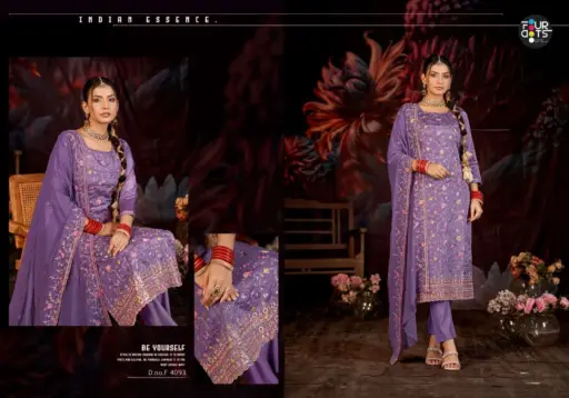Fourdots Golden Pearl Glass Organza Work Wholesale Designer Dress Material Collection - Image 5