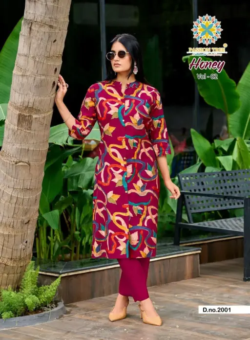 Passion Tree By Honey Vol 2 Vetican Wholesale Print Kurti Pant Collection - Image 2