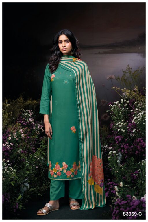 Ganga Jyestha 3969 Pashmina Printed Handwork Wholesale Winter Wear Suit Collection - Image 4