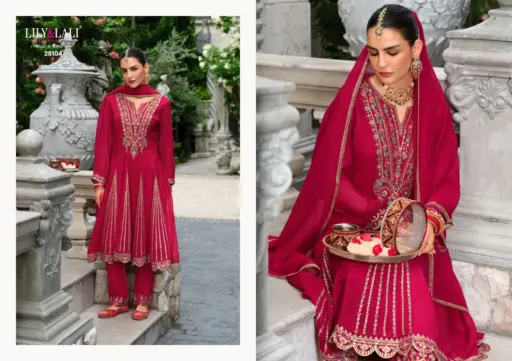 Lily And Lali Karwa Anarkali 2025 Silk Wholesale Readymade Collection - Image 2