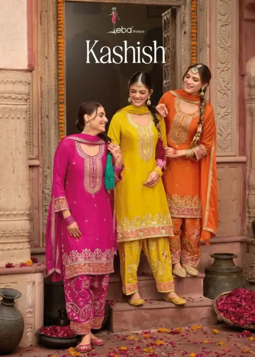 Eba Lifestyle Kashish Chinon with Embroidery Wholesale Designer Readymade Suit Collection