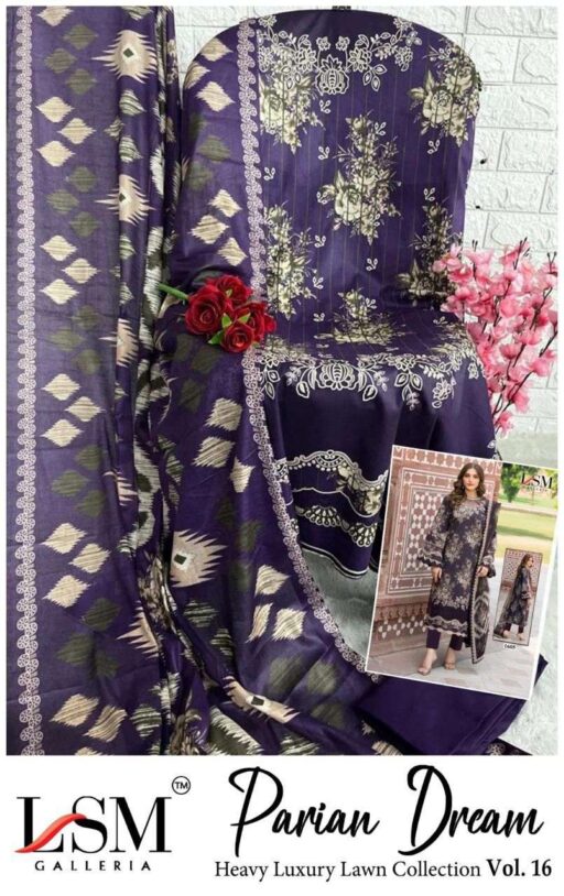 Lsm Parian Dream Vol 16 Lawn Cotton Printed Wholesale Karachi Dress Material Collection - Image 11
