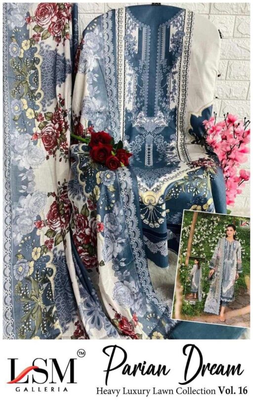 Lsm Parian Dream Vol 16 Lawn Cotton Printed Wholesale Karachi Dress Material Collection - Image 7