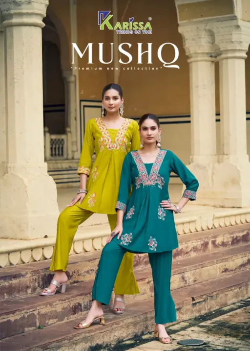 Karissa Mushq Premium pure Viscose Roman Wholesale Fancy Co-Ord Set Collection