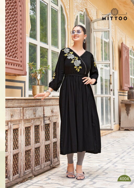 Mittoo Nora Rayon Thread Work Stylish Wholesale Kurti Collection