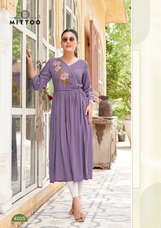 Mittoo Nora Rayon Thread Work Stylish Wholesale Kurti Collection - Image 6