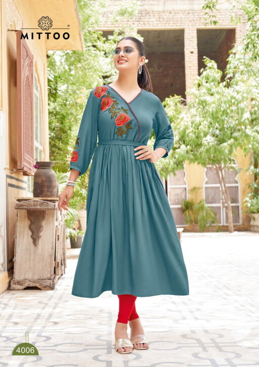 Mittoo Nora Rayon Thread Work Stylish Wholesale Kurti Collection - Image 7