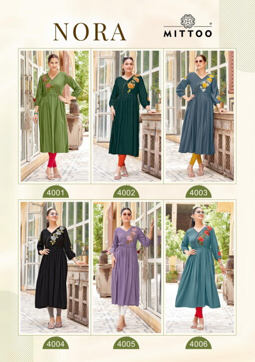Mittoo Nora Rayon Thread Work Stylish Wholesale Kurti Collection - Image 8
