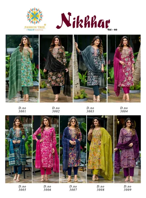 Passion Tree Nikhaar Vol 3 Rayon Print Wholesale Kurti Pant and Dupatta Collection - Image 11