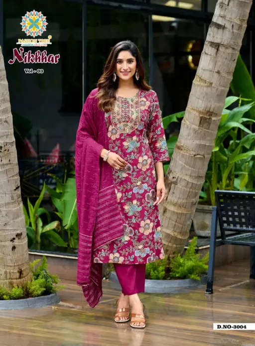 Passion Tree Nikhaar Vol 3 Rayon Print Wholesale Kurti Pant and Dupatta Collection - Image 5