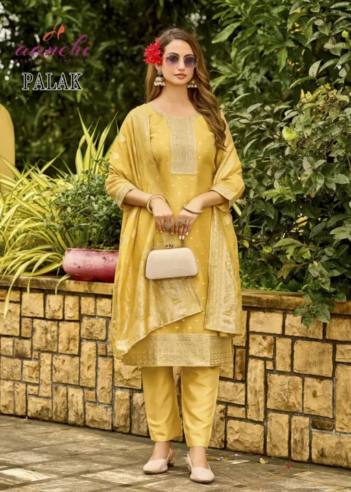 Aanchi Palak Three Pieces Set Pure Tissue Butti Wholesale Kurti Pant and Dupatta Collection