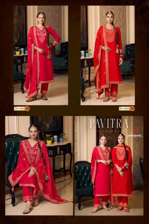 Rangoon Pavitra Vol 3 Silk Fancy Work Wholesale Kurti Pant and Dupatta Collection - Image 5