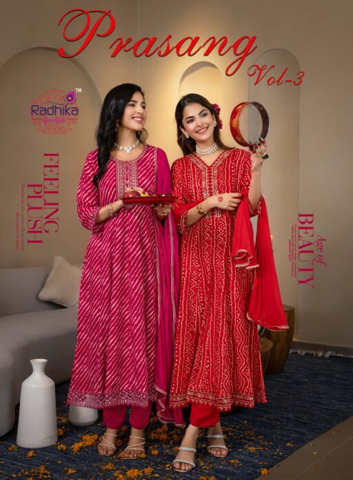 Radhika Prasang Vol 3 Rayon Print Embroidery Wholesale Kurti Pant and Dupatta Collection