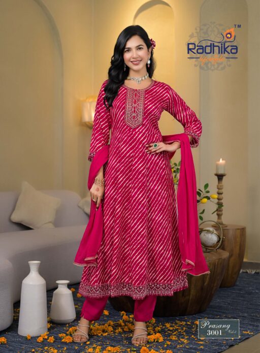 Radhika Prasang Vol 3 Rayon Print Embroidery Wholesale Kurti Pant and Dupatta Collection - Image 2